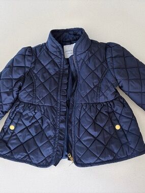 Janie and Jack Navy Quilted Peplum Puffer Jacket with Gold Buttons